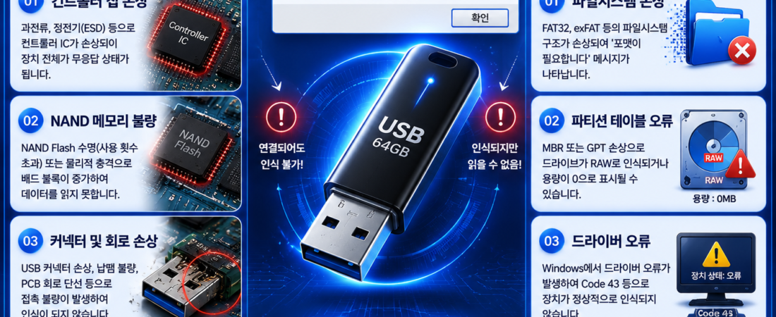 USB 데이터 복구 방법: 인식불가·파일손상 원인부터 전문 복원 과정까지